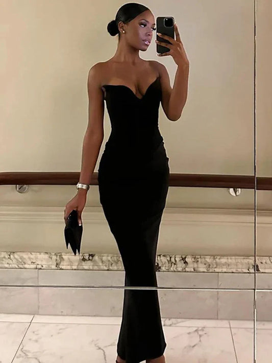 Liymcdress Strapless Sexy Prom Dress Black Elegant Evening Party Dress Formal Dress