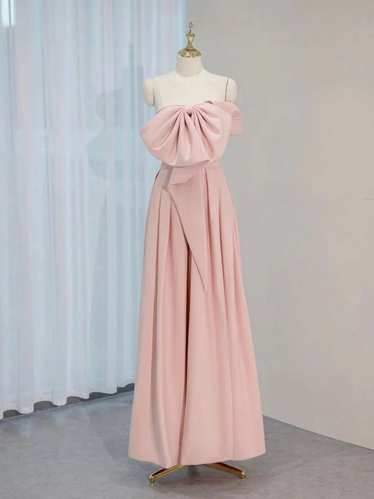 Liymcdress A-Line Satin Pink Long Prom Dress Formal Dress Elegant Evening Party Dress