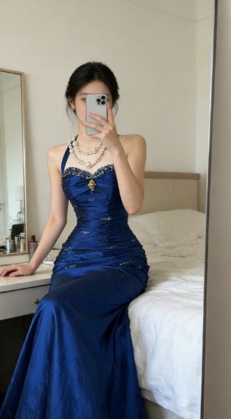 Royal Blue Mermaid Prom Dresses Vintage Beaded Evening Party Dress,LTP4262
