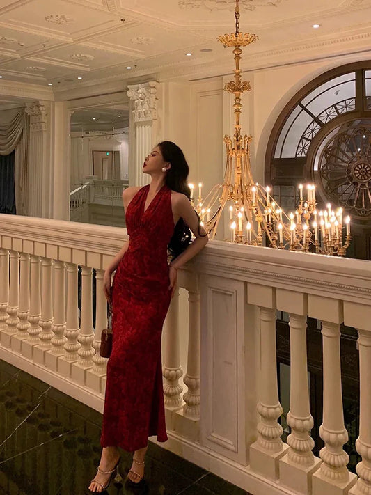 Sexy Sheath V Neckline Red Floral Ankle Length Prom Dresses Birthday Dress , LTP3582