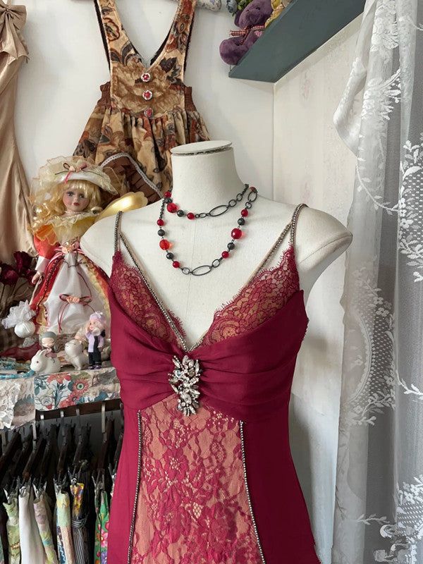 Spaghetti Straps Lace V-Neck Evening Prom Dresses,AST2261