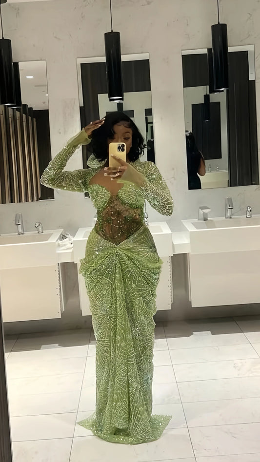 Sparkle Green Sequin Mermaid Prom Dresses Back Girls Evening Party Dress,AST2259