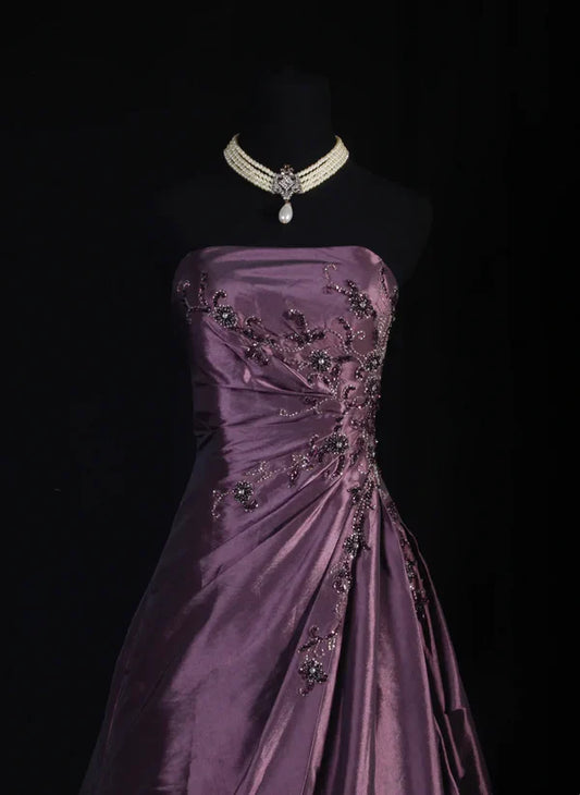 Strapless Purple Beaded Prom Dress Formal Party Dress Evening Dress,AST2279