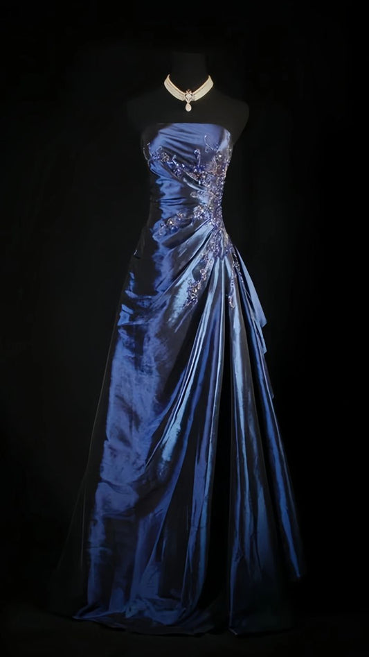 Stunning Blue Strapless Beaded Long Prom Dresses Evening Formal Dress,AST2284