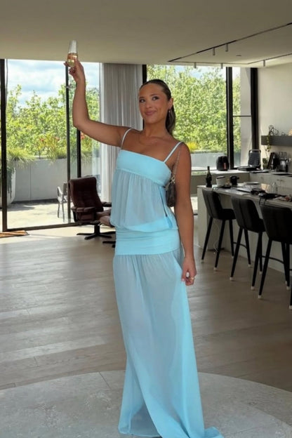 Stylish Mint Green Sheer Spaghetti Straps Chiffon Long Prom Dress