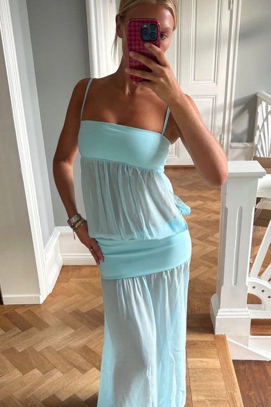 Stylish Mint Green Sheer Spaghetti Straps Chiffon Long Prom Dress