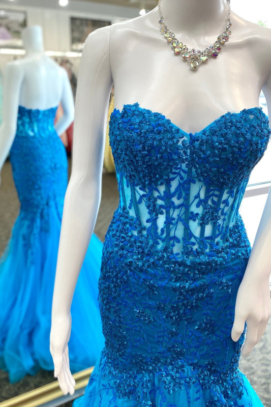 Sweetheart Blue Appliques and Sequins Mermaid Dress