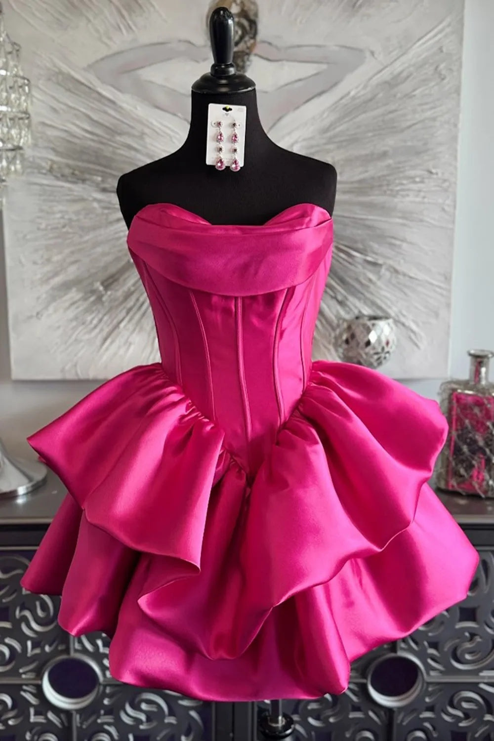 Sweetheart Neck Short Pink Satin Prom Dresses, Short Pink Satin Formal Homecoming Dresses