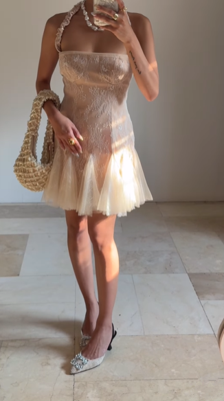 Cute Halter Lace Tulle Homecoming Short Prom Dress Y8502