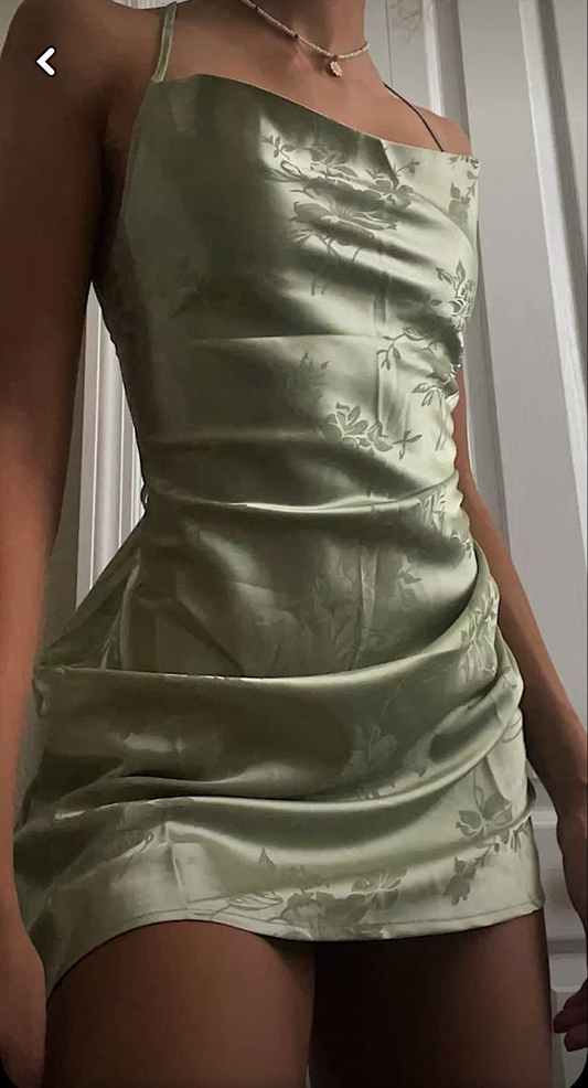 Fashion Green Satin Print Floral Sheath Short 21st Birthday Dress Homecoming Dress SP78