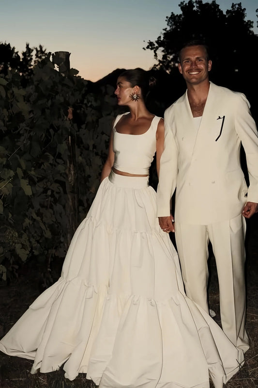 Two Pieces A-line Prom Dresses Ivory Simple Wedding Gown,AST2267