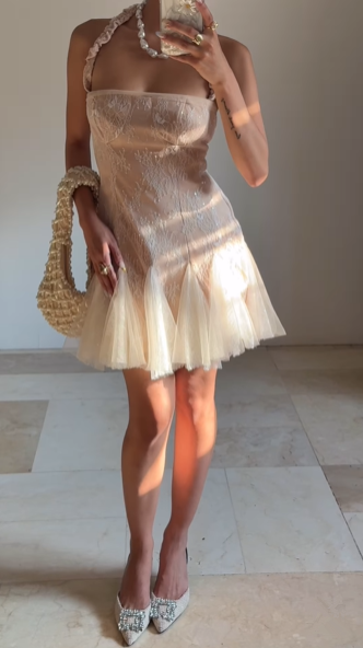 Cute Halter Lace Tulle Homecoming Short Prom Dress Y8502