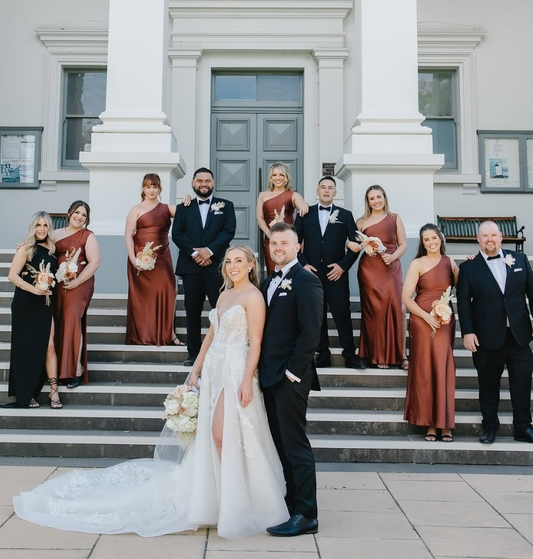 Pretty Sheath One Shoulder Brown Satin Bridesmaid Dress Evening Dress with Slit SH3207