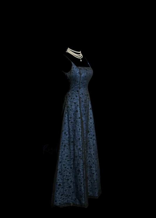 Vintage A Line Spaghetti Straps 1950s Retro Classy Lace Navy Blue Prom Dresses Party Dress 21st Birthday Outfits Graduation Dresses W862