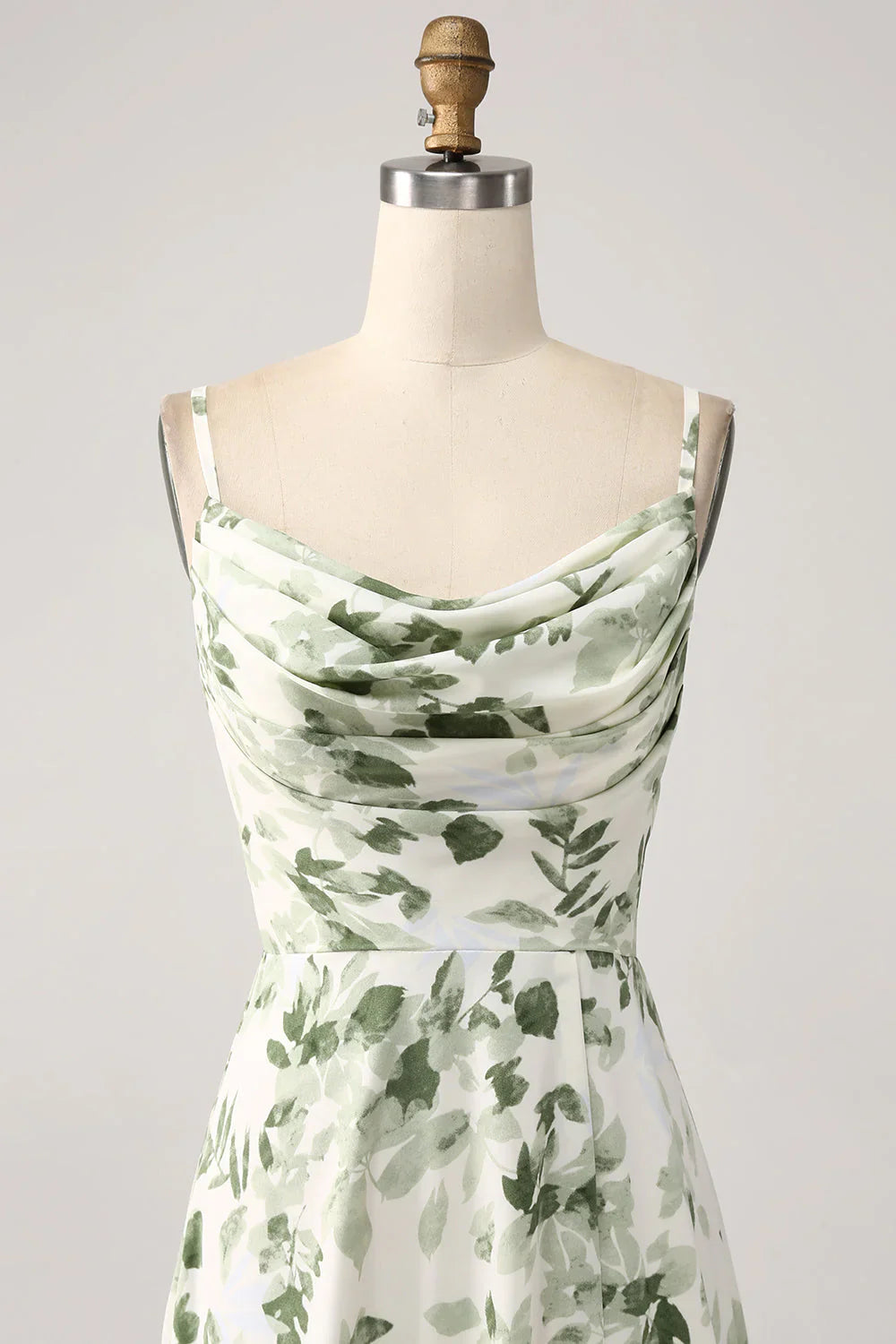 Cowl Neck Floral A Line Prom Dress With Slit