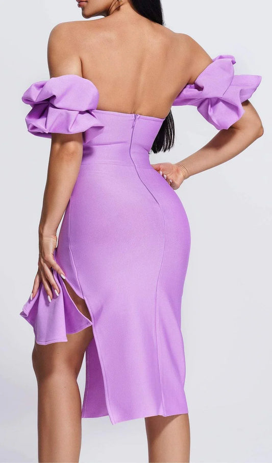 Strapless Draped Sleeve Slits Bandage In Purple Prom Dress