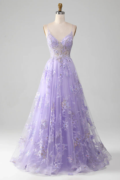 A-Line Sequins Prom Dress With Embroidery