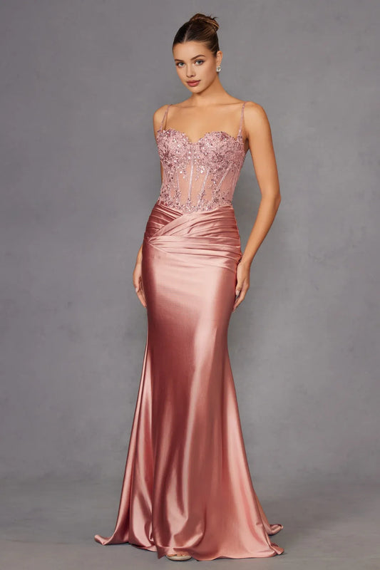 Weitese Dress Rose Gold Satin Mermaid Dress With Sheer Beaded Detail And Ruched Dress Capturing Timeless Sophistication Prom Dress