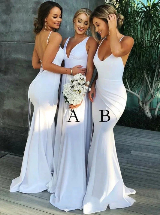 White Mermaid Bodycon Bridesmaid Dresses,AST988