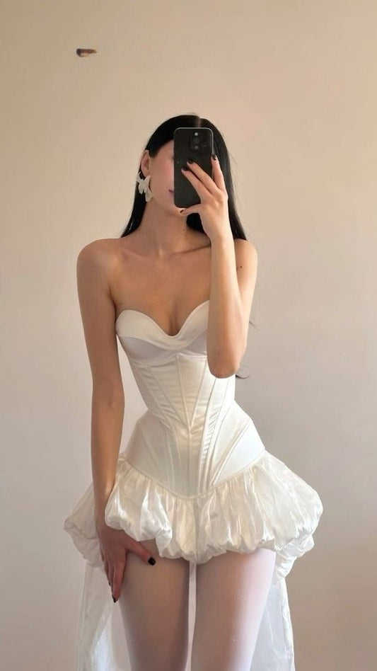 White Sweetheart Hi-Lo Wedding Reception Dress Girl Homecoming Dresses,AST1862