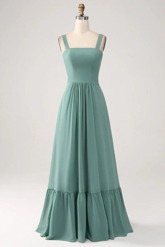 A Line Chiffon Long Bridesmaid Dress With Pleated