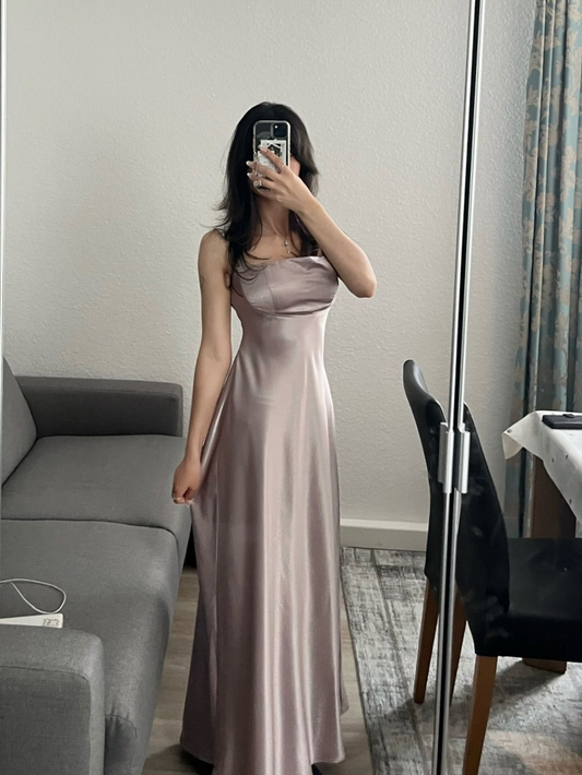 Elegant Spaghetti Straps Satin A Line Bridesmaid Dress Long Guest Dress SP343