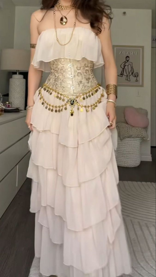 Pretty Strapless Light Pink Chiffon Layered Long Prom Dress Evening Dress Gown D1138