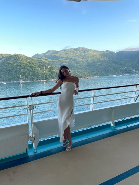 Sexy Strapless White Satin Chiffon Ruffle Party Dress,Side Slit Prom Dress  Y8400