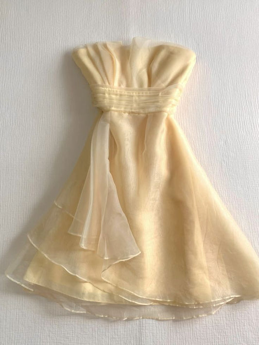 Yellow Organza A-Line Homecoming Dresses Strapless Birthday Party Dress,AST1846