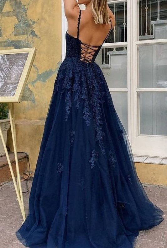 LTP0868,2022 Navy Blue Prom Dresses,Tulle Evening Dress,Applique Long Prom Dress Party Gown