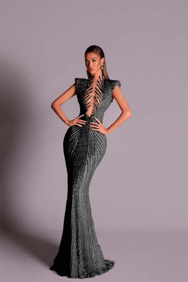 Glitter Light Gold V Neck Mermaid Prom Dress with Beadings - liymcdress