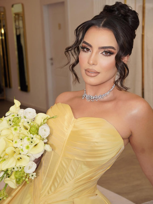 Yellow Strapless Sweetheart A-Line Long Prom Dress with Pleated - liymcdress