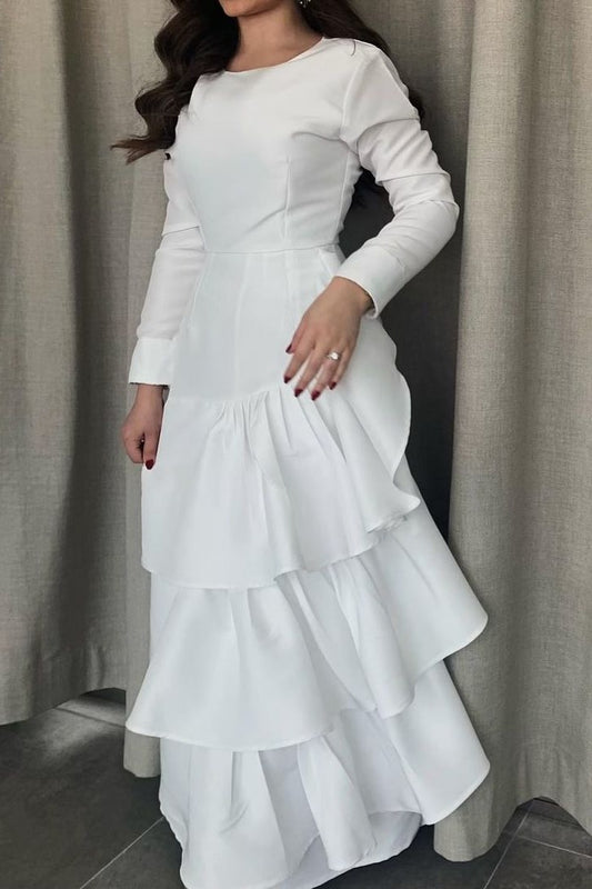 Elegant White Jewel Long Sleeveless Prom Dress with ruffles - liymcdress