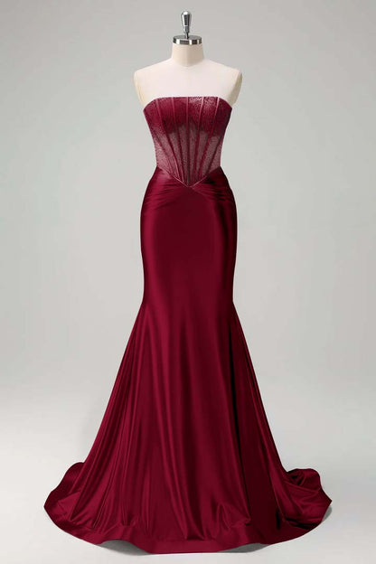 Elegant Purple Strapless Patchwork Mermaid Prom Dress with Beaded - liymcdress