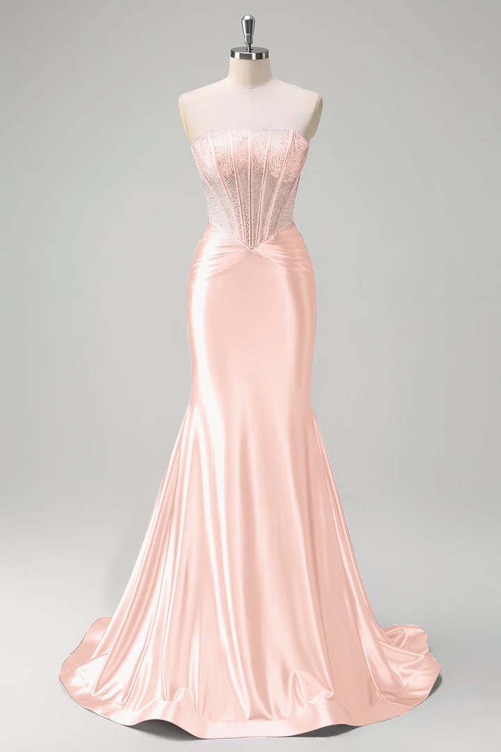 Elegant Purple Strapless Patchwork Mermaid Prom Dress with Beaded - liymcdress