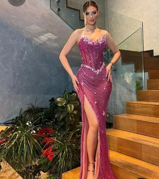 Purple Sweetheart Sleeveless Mermaid Split Prom Dress with Sequins - liymcdress