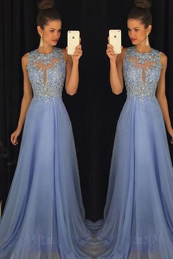 Blue Prom Dress Elegant Evening Dress Beaded Party Dress PG376