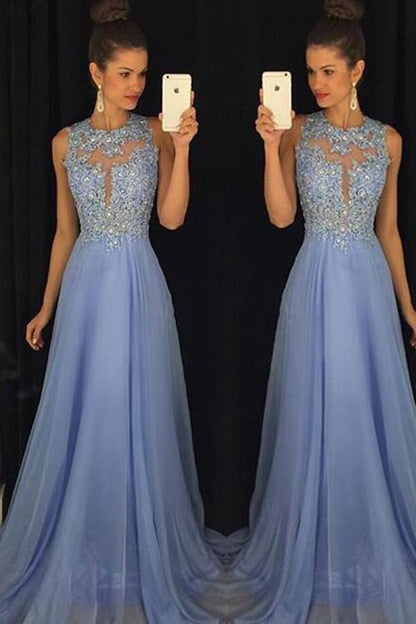 Blue Prom Dress Elegant Evening Dress Beaded Party Dress PG376