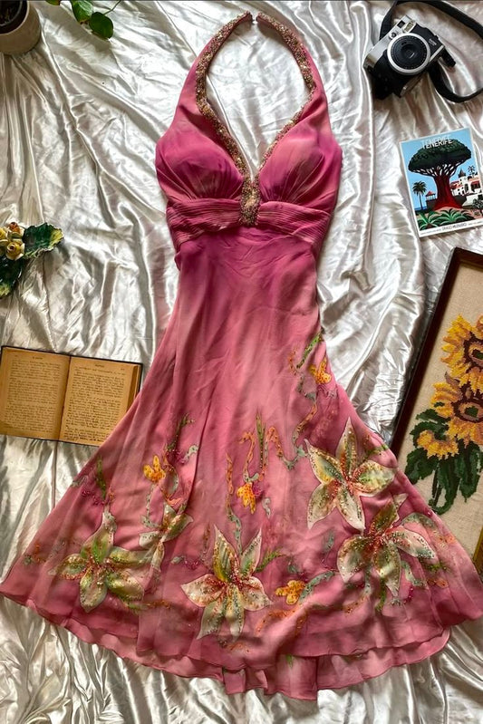 Halter Chiffon Flora Prom Dresses Birthday Dress Evening Dress fg8503