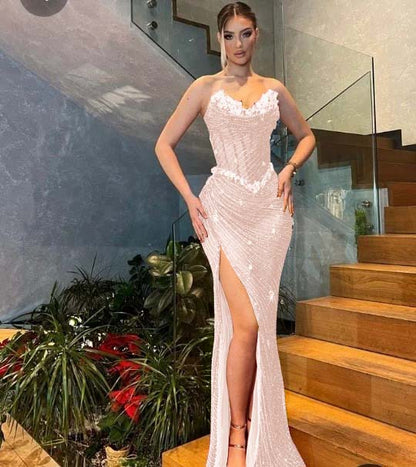 Purple Sweetheart Sleeveless Mermaid Split Prom Dress with Sequins - liymcdress