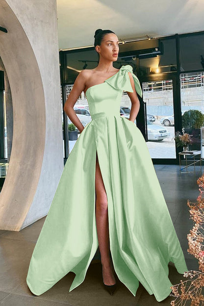 Yellow Prom Dress One-Shoulder Split With Pockets | Liymcdress