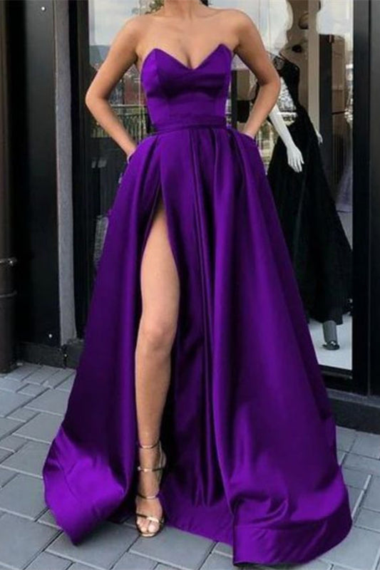 Purple Sweetheart Long Prom Dress Split with Pockets - liymcdress