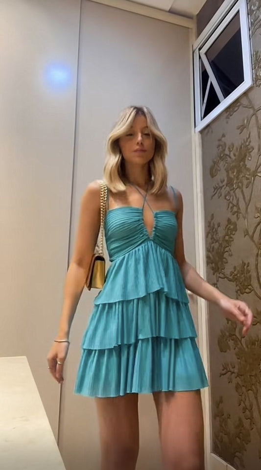 Cute A Line Halter Blue Mini Short Formal 7th Grade Homecoming Dresses Middle School Short Prom Dress Cocktail Outfits DH1387