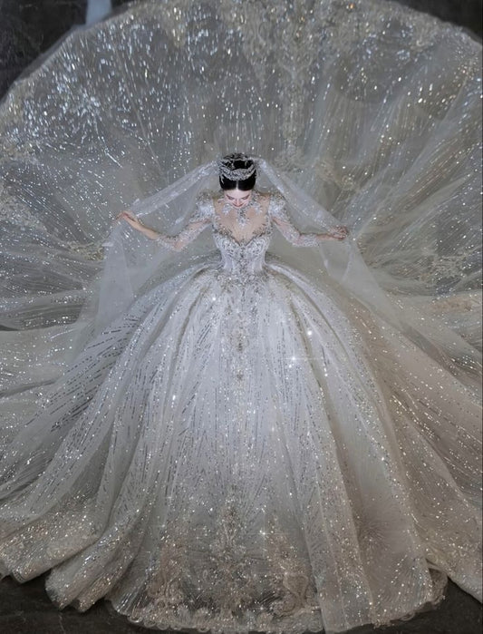 Luxury Ball Gown Sweetheart Sequin With Lace White Wedding Dress Modest Wedding Dresses Princess Wedding Gowns DH1494