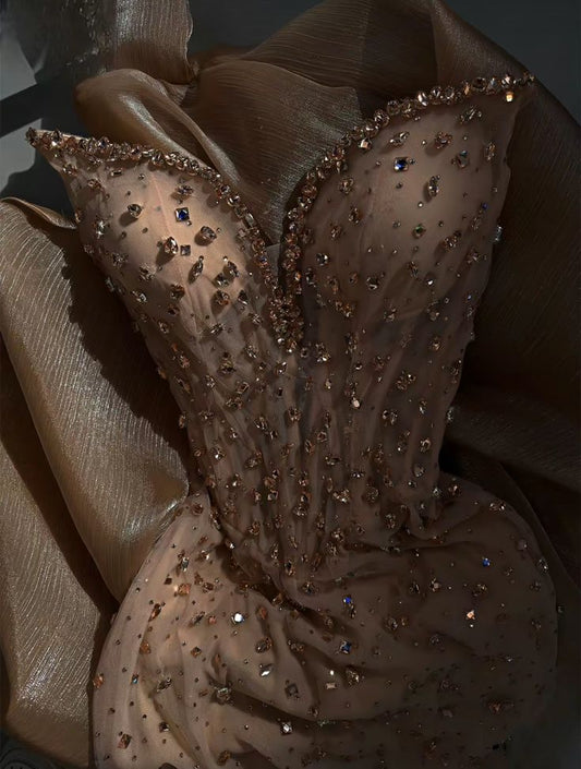 Sexy Mermaid Evening Dress Sweetheart Champagne Sequin Long Prom Dresses Party Dress 20th Birthday Outfits Graduation Dresses DH1862