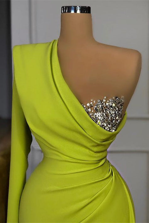 Mermaid Elegant One Shoulder Sequins Prom Dress With Long Sleeve | Liymcdress