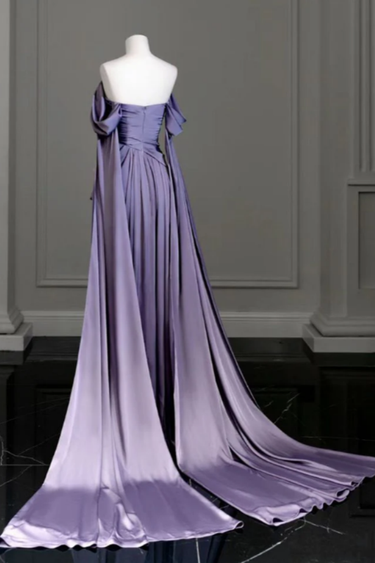 Gorgeous Purple Off-the-Shoulder Draped Pleated Long Prom Dress _ liymcdress