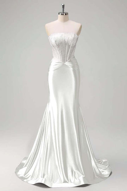 Elegant Purple Strapless Patchwork Mermaid Prom Dress with Beaded - liymcdress