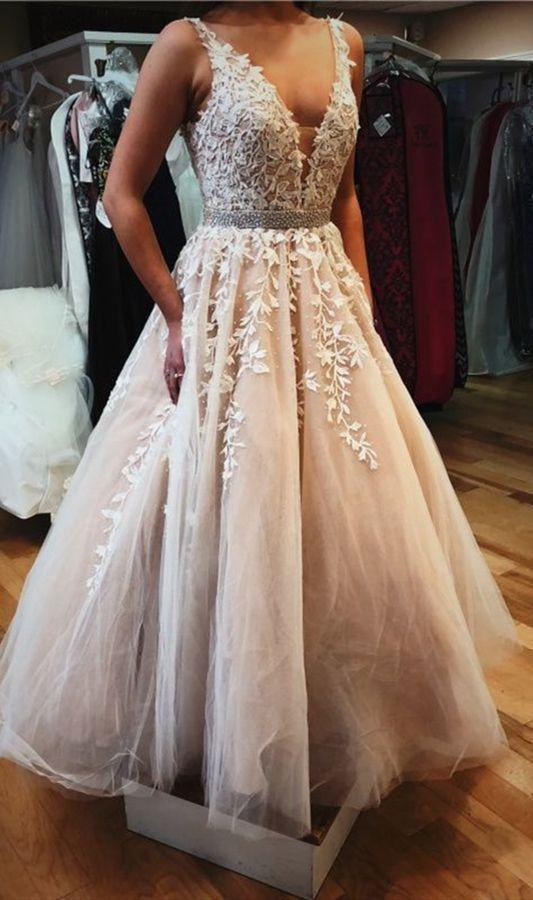 Elegant Appliques Beads Tulle Prom Dress  Formal Prom Dresses With Applique  PM246