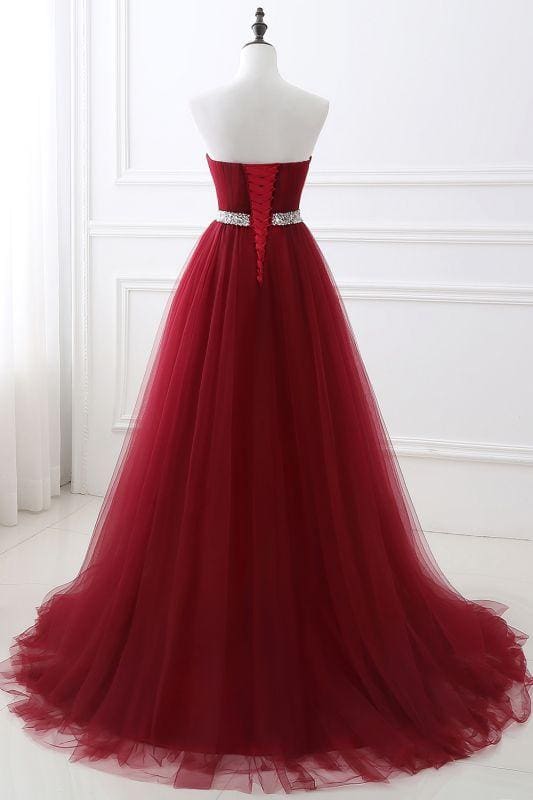 Elegant Strapless Sweetheart Tulle Ball Gown Prom Dress Long